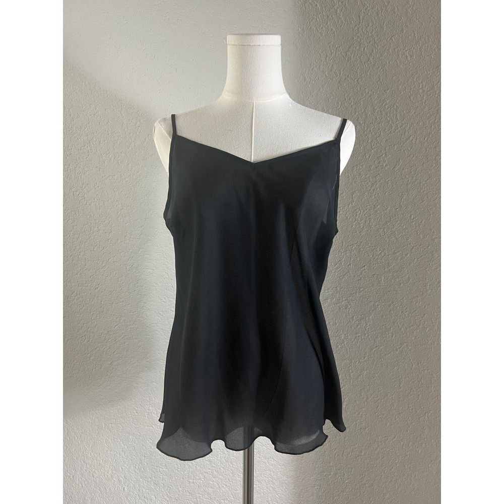 Vintage Notations Black Sheer Mesh Camisole Top V-Neck Cami Goth Y2k Fairygrunge